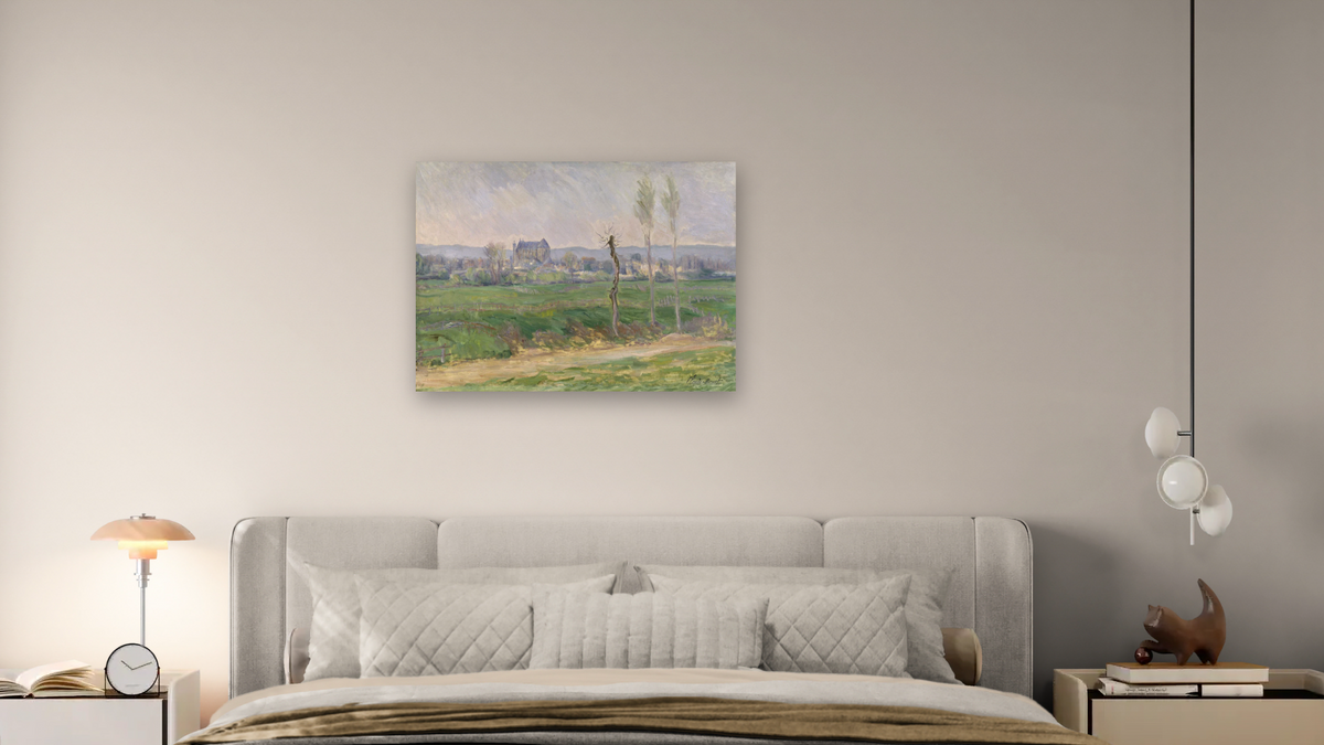 View of Vernon by Claude Monet, shown at 30 × 40 in (76.2 × 101.6 cm) as gallery-wrapped canvas, bedroom
