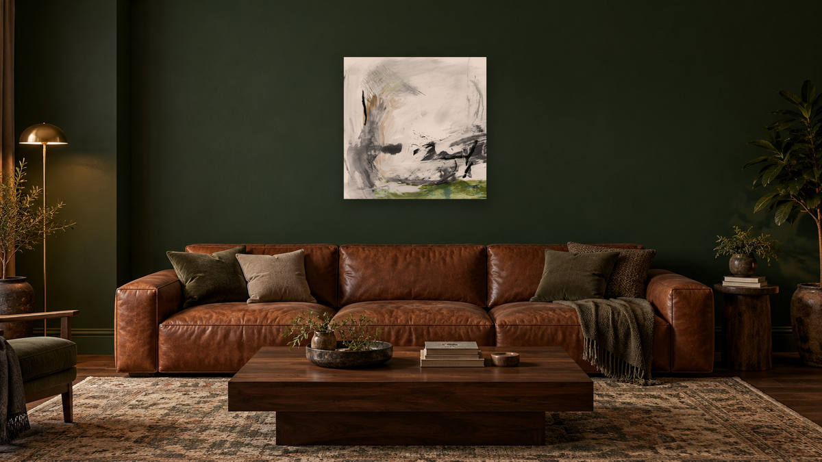 Life by Dan Hobday, shown at 32 × 32 in (81.3 × 81.3 cm) as gallery-wrapped canvas, den
