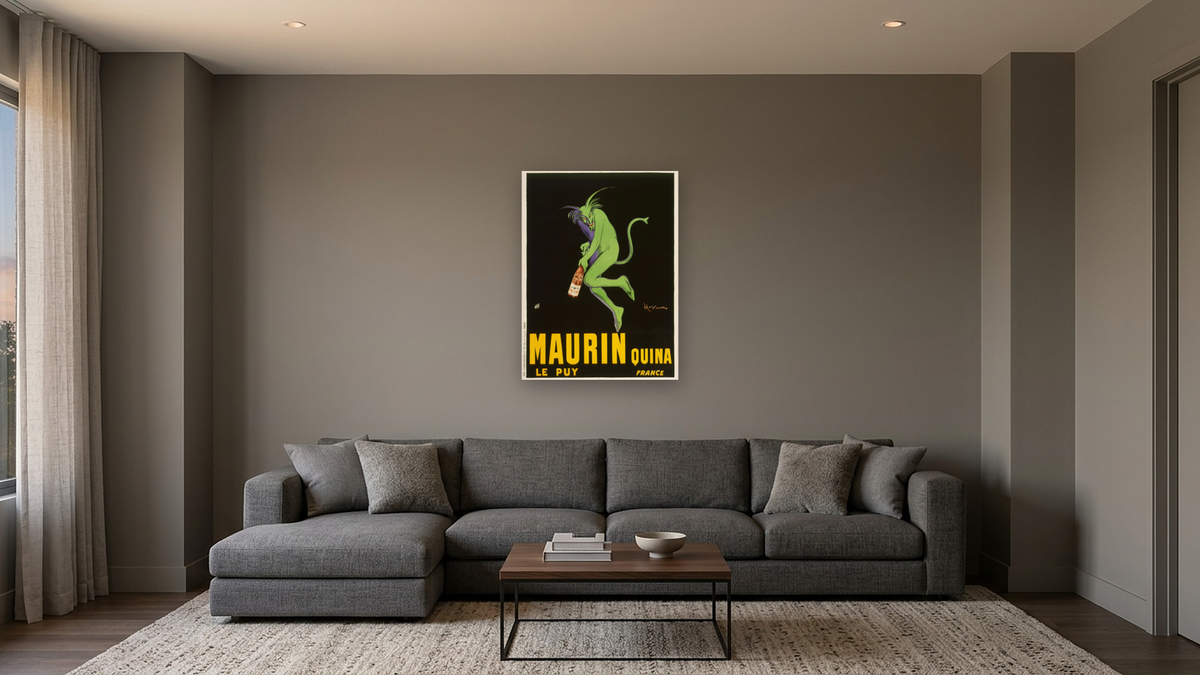 Maurin Quina by Leonetto Cappiello, shown at 30 × 40 in (76.2 × 101.6 cm) as gallery-wrapped canvas, media room