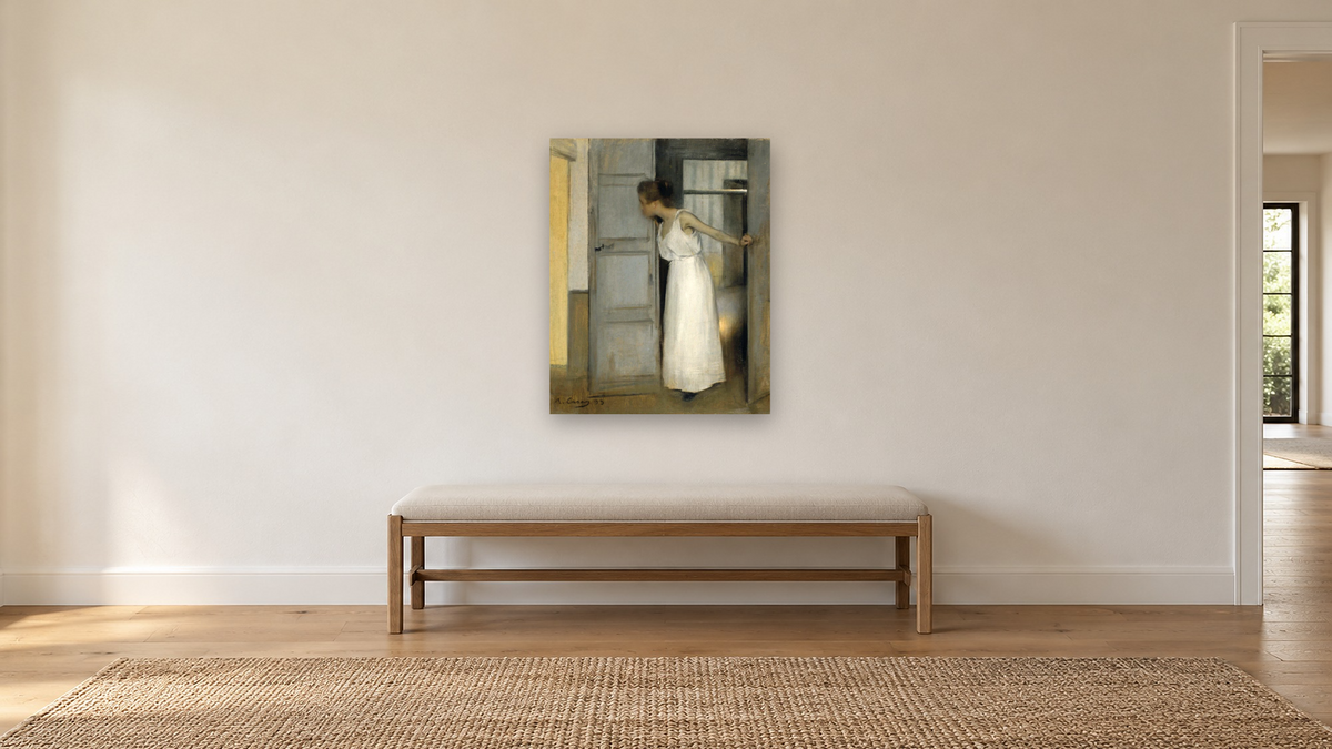 Primero pasaras sobre mi cadaver by Ramón Casas, shown at 32 × 40 in (81.3 × 101.6 cm) as gallery-wrapped canvas, hallway