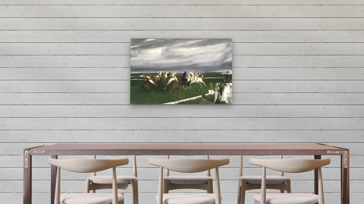 Polo at Lakewood by George Wesley Bellows, shown at 28 × 42 in (71.1 × 106.7 cm) as gallery-wrapped canvas, dining