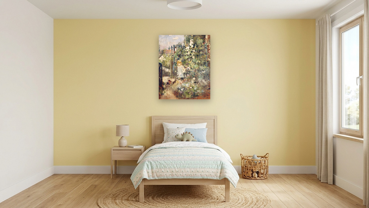 A Child In the Rosebeds by Berthe Morisot, shown at 32 × 40 in (81.3 × 101.6 cm) as gallery-wrapped canvas, kids' room