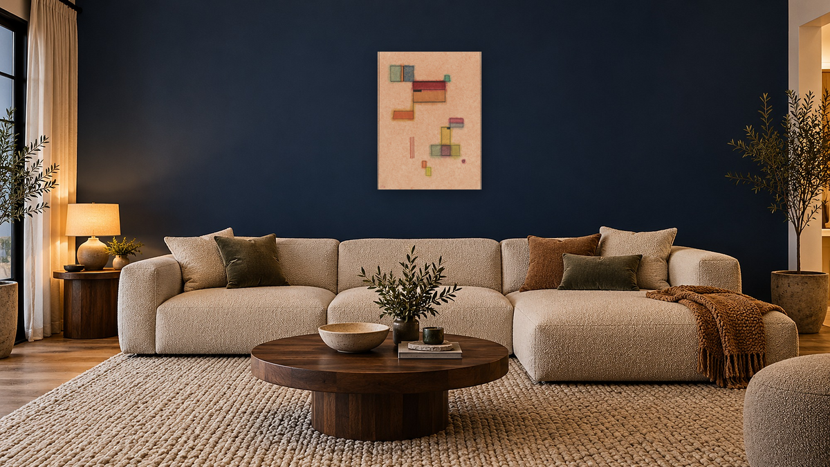 Abstract Construction, from Will Grohmann's book "Kandinsky" by Wassily Kandinsky, shown at 30 × 40 in (76.2 × 101.6 cm) as gallery-wrapped canvas, media room