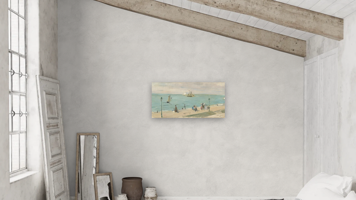 On the Beach (Sur la Plage) by Berthe Morisot, shown at 20 × 40 in (50.8 × 101.6 cm) as gallery-wrapped canvas, bedroom