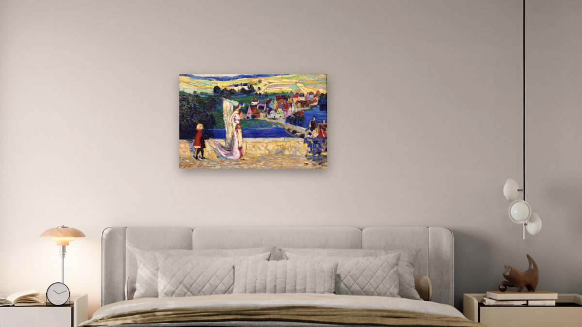 Promenade (Sketch), shown at 28 × 42 in (71.1 × 106.7 cm) as gallery-wrapped canvas, bedroom