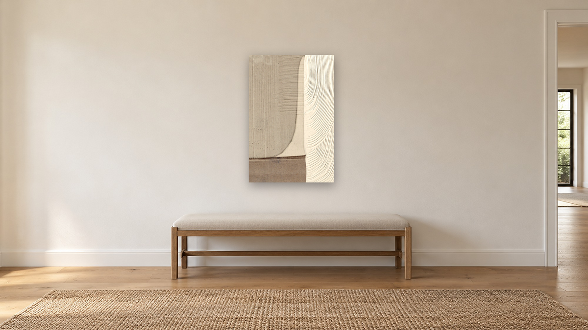 Abstracted 2 by Dan Hobday, shown at 28 × 42 in (71.1 × 106.7 cm) as gallery-wrapped canvas, hallway