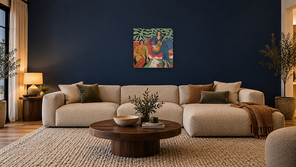 La Musique by Henri Matisse, shown at 32 × 32 in (81.3 × 81.3 cm) as gallery-wrapped canvas, media room
