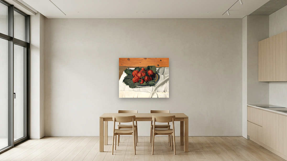 Still Life with Strawberries by Félix Vallotton, shown at 32 × 40 in (81.3 × 101.6 cm) as gallery-wrapped canvas, kitchen