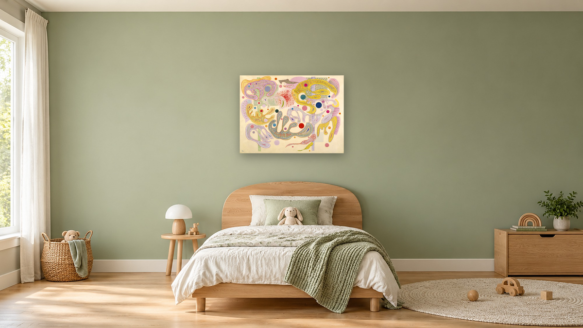 Capricious Forms, shown at 30 × 40 in (76.2 × 101.6 cm) as gallery-wrapped canvas, kids' room