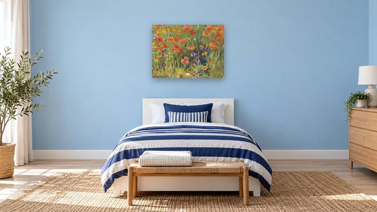 Poppies by Robert William Vonnoh, shown at 30 × 40 in (76.2 × 101.6 cm) as gallery-wrapped canvas, kids' room