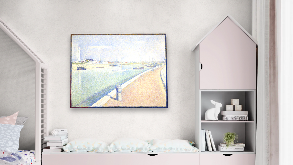 The Channel of Gravelines, Petit Fort Philippe by Georges Seurat, shown at 32 × 40 in (81.3 × 101.6 cm) as gallery-wrapped canvas, bedroom