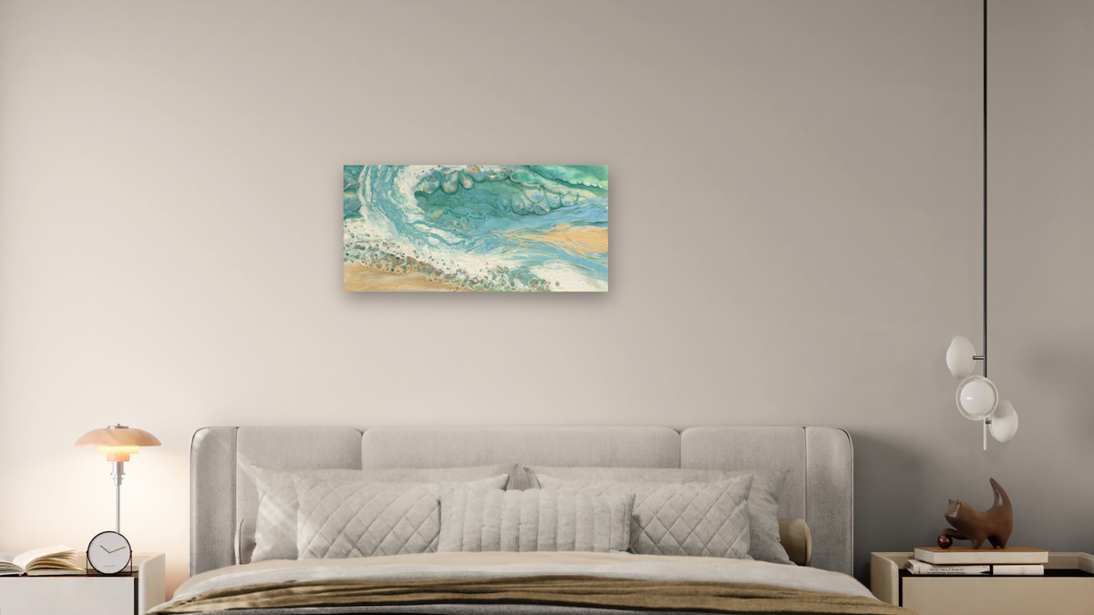 Wave by Corrina Leidy, shown at 20 × 40 in (50.8 × 101.6 cm) as gallery-wrapped canvas, bedroom