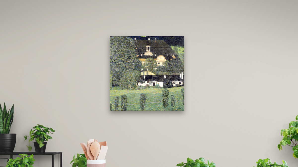 Schloss Kammer Am Attersee II by Gustav Klimt, shown at 32 × 32 in (81.3 × 81.3 cm) as gallery-wrapped canvas, dining