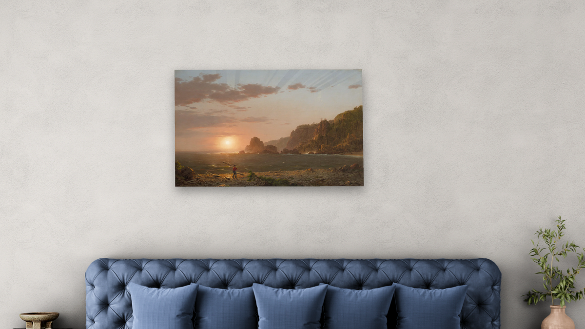 Grand Manan Island, Bay of Fundy by Frederic Edwin Church, shown at 28 × 42 in (71.1 × 106.7 cm) as gallery-wrapped canvas, bedroom