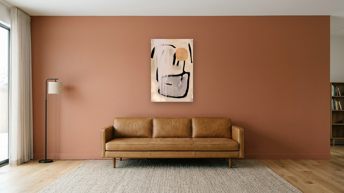 Amber by Dan Hobday, shown at 28 × 42 in (71.1 × 106.7 cm) as gallery-wrapped canvas, media room