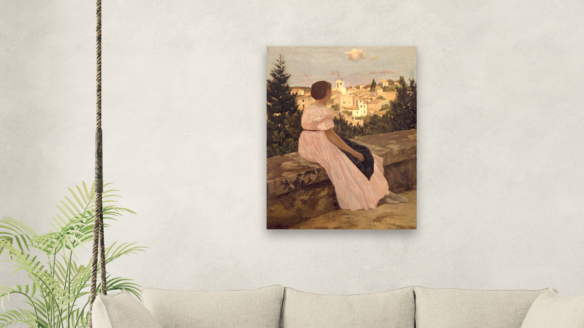 Pink dress (La Robe Rose) by Frederic Bazille, shown at 30 × 40 in (76.2 × 101.6 cm) as gallery-wrapped canvas, living