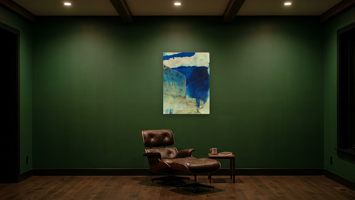 No. 18 by Michelle Oppenheimer, shown at 30 × 40 in (76.2 × 101.6 cm) as gallery-wrapped canvas, den