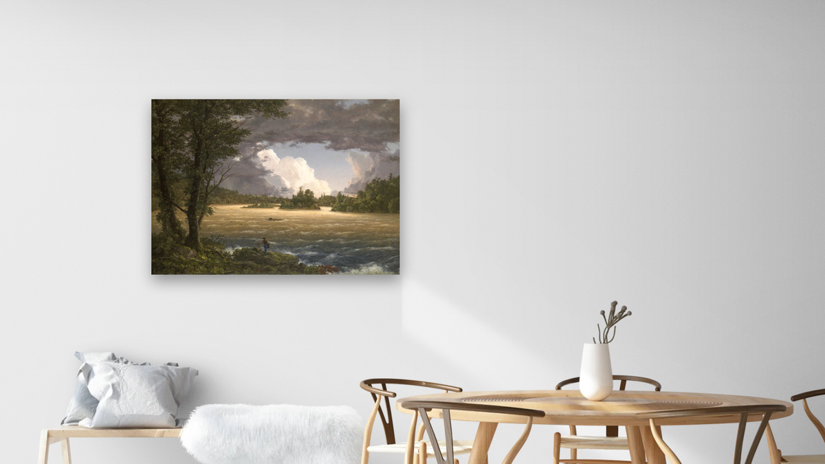 Rapids of the Susquehanna by Frederic Edwin Church, shown at 30 × 40 in (76.2 × 101.6 cm) as gallery-wrapped canvas, dining