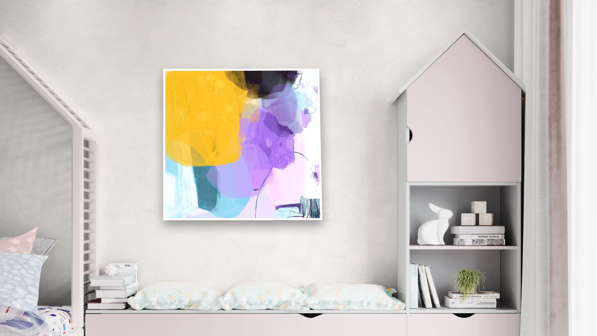 Candy Pop 3 by Nino Yuniardi, shown at 32 × 32 in (81.3 × 81.3 cm) as gallery-wrapped canvas, bedroom