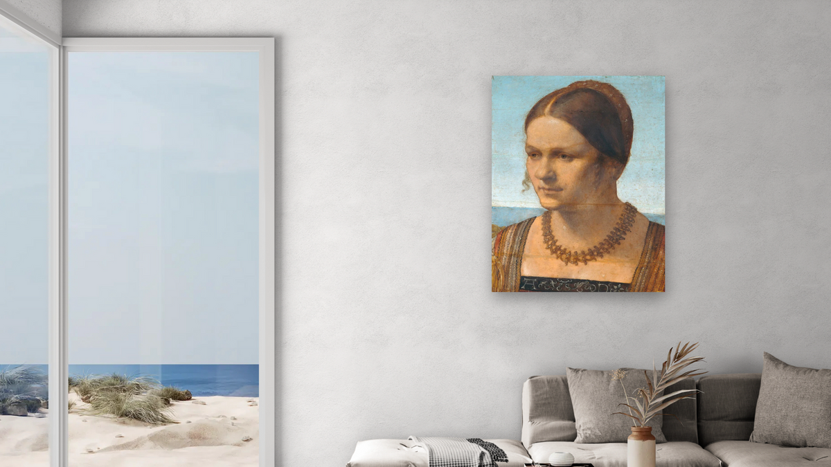 Portrait of a Young Venetian Lady by Albrecht Dürer, shown at 30 × 40 in (76.2 × 101.6 cm) as gallery-wrapped canvas, living