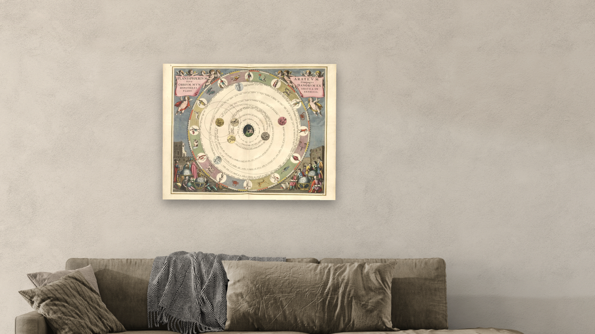 Plate 8 from Harmonia Macrocosmica by Andreas Cellarius, shown at 32 × 40 in (81.3 × 101.6 cm) as gallery-wrapped canvas, living