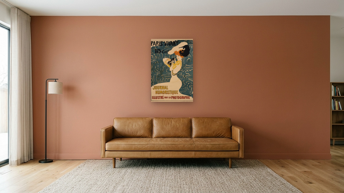 Paris Vivant Poster by Edmond Marie Petitjean, shown at 28 × 42 in (71.1 × 106.7 cm) as gallery-wrapped canvas, media room