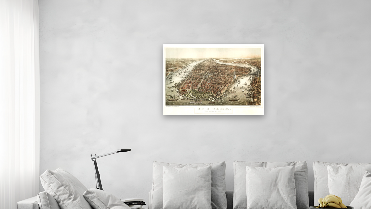 New York, taken from Battery Place by George Schlegel, shown at 30 × 40 in (76.2 × 101.6 cm) as gallery-wrapped canvas, living