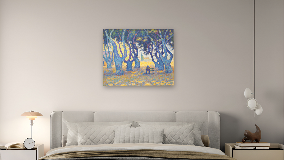 Place des Lices, St. Tropez by Paul Signac, shown at 32 × 40 in (81.3 × 101.6 cm) as gallery-wrapped canvas, bedroom