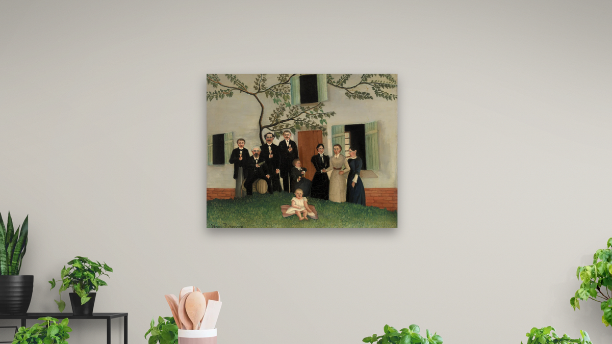 The Family (La famille) by Henri Rousseau, shown at 32 × 40 in (81.3 × 101.6 cm) as gallery-wrapped canvas, dining