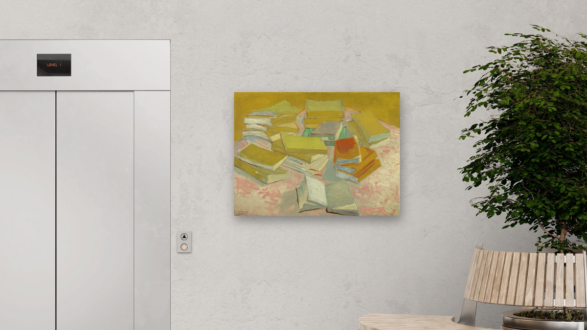 Piles of French Novels by Vincent van Gogh, shown at 30 × 40 in (76.2 × 101.6 cm) as gallery-wrapped canvas, office