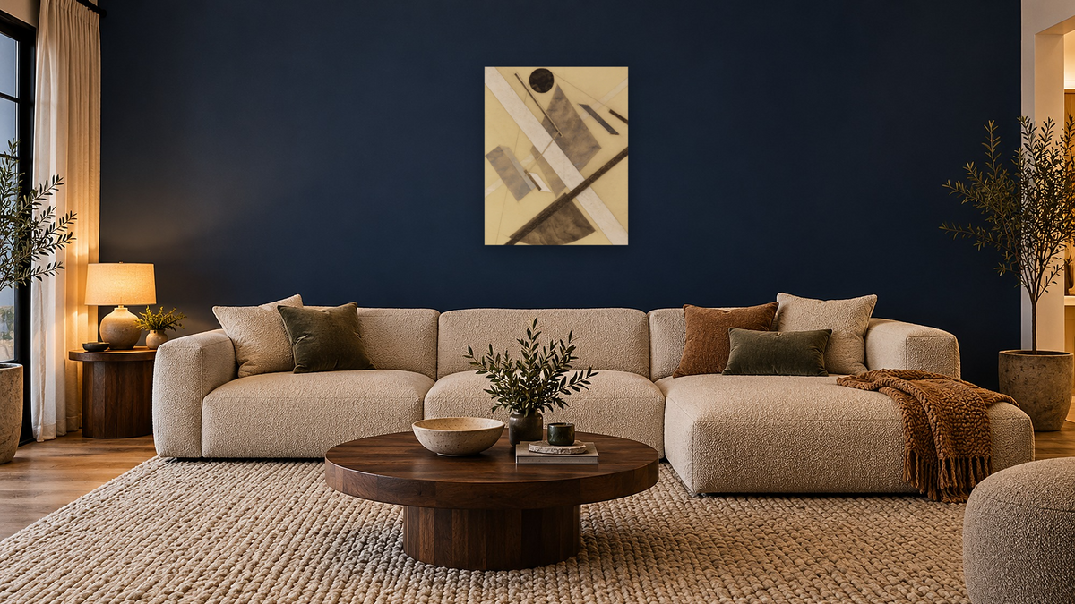 Proun: Path of Energy and Dynamic Flows by El Lissitzky, shown at 32 × 40 in (81.3 × 101.6 cm) as gallery-wrapped canvas, media room