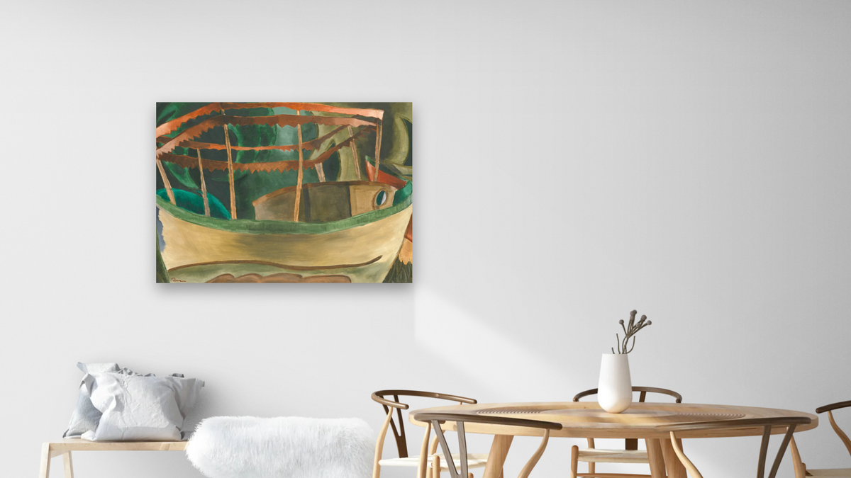 Fishboat by Arthur Dove, shown at 30 × 40 in (76.2 × 101.6 cm) as gallery-wrapped canvas, dining