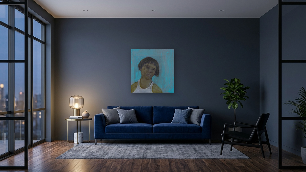 Looks Just Like by Dobee Snowber, shown at 32 × 32 in (81.3 × 81.3 cm) as gallery-wrapped canvas, den