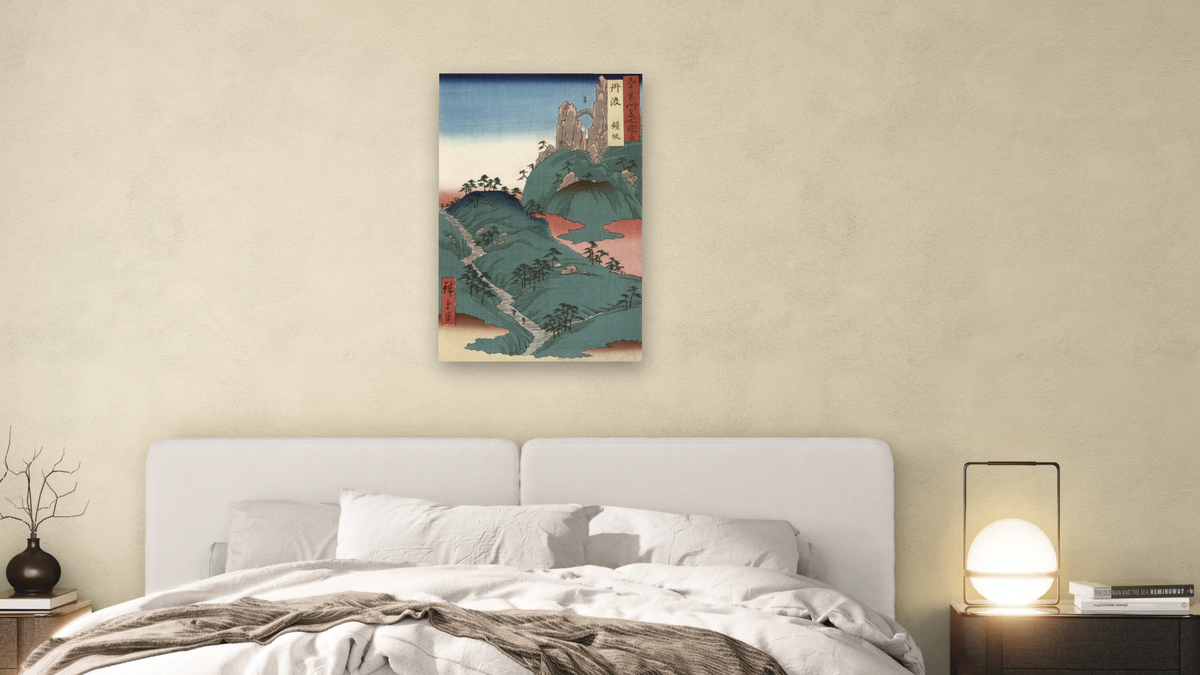 Kanesaka of Tanba by Ando Hiroshige II, shown at 28 × 42 in (71.1 × 106.7 cm) as gallery-wrapped canvas, bedroom