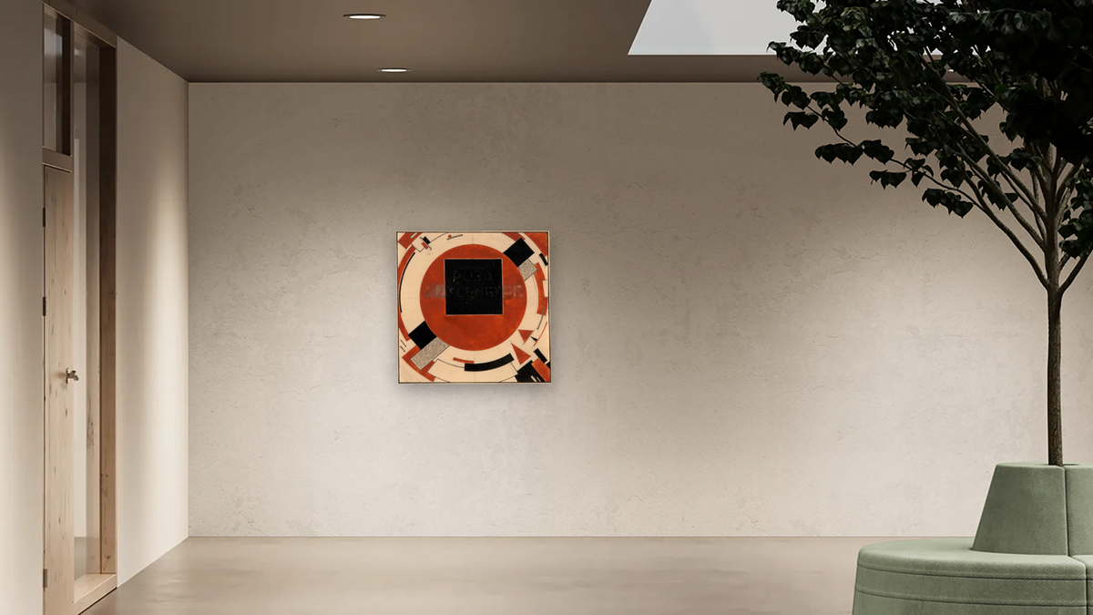 Design for Monument to Roza Luxemburg by El Lissitzky, shown at 32 × 32 in (81.3 × 81.3 cm) as gallery-wrapped canvas, office