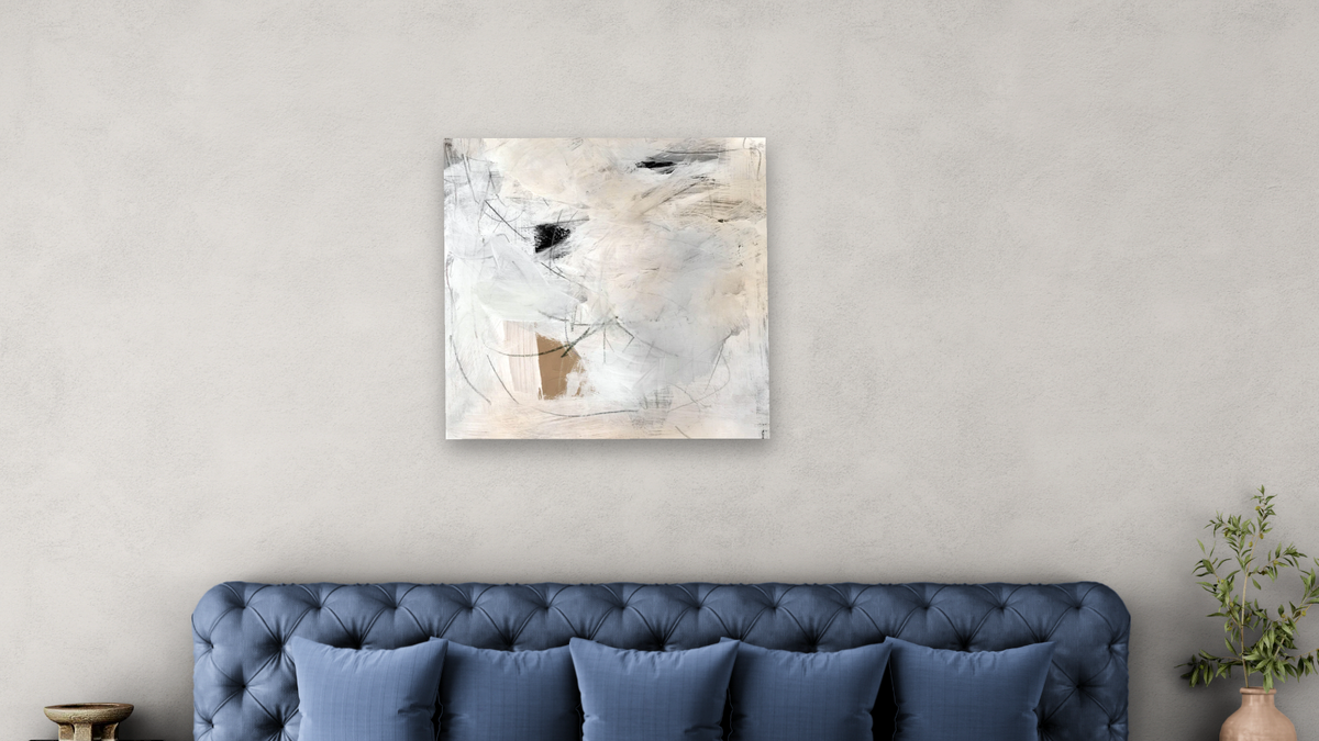 Feels Like Calm by Dan Hobday, shown at 32 × 32 in (81.3 × 81.3 cm) as gallery-wrapped canvas, bedroom