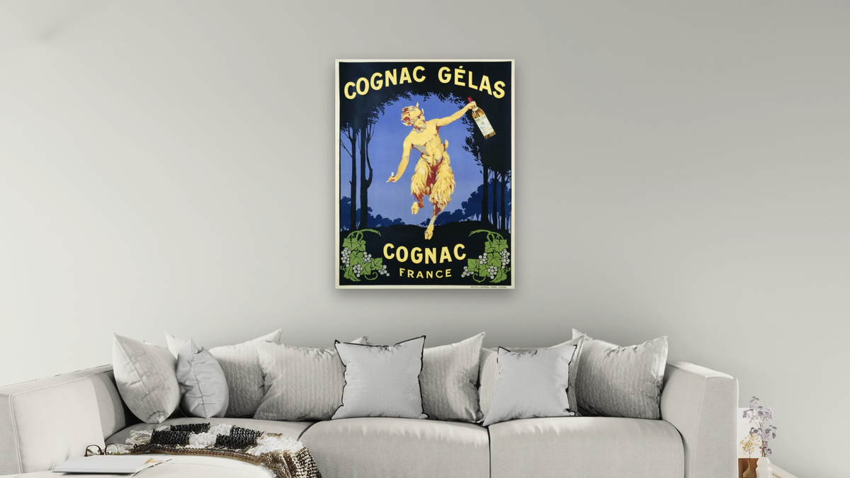 Cognac Gelas Poster, shown at 30 × 40 in (76.2 × 101.6 cm) as gallery-wrapped canvas, living