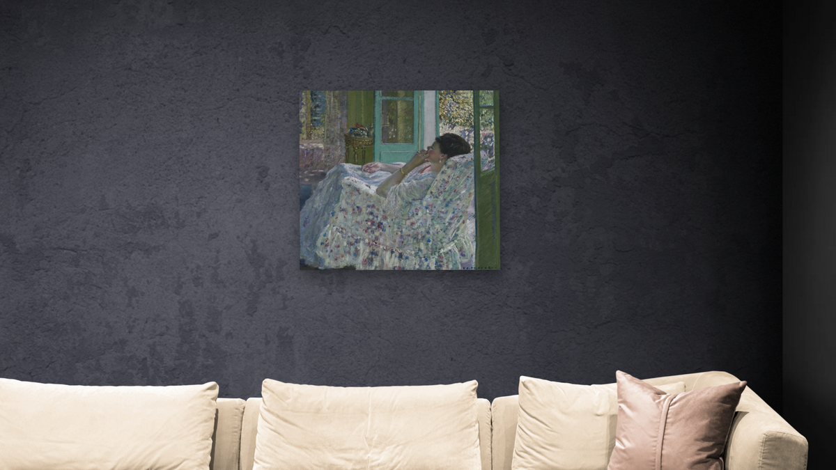 Afternoon Yellow Room by Frederick Carl Frieseke, shown at 32 × 32 in (81.3 × 81.3 cm) as gallery-wrapped canvas, living