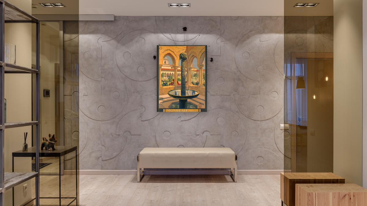 BPL Travel Posters, shown at 30 × 40 in (76.2 × 101.6 cm) as gallery-wrapped canvas, hallway