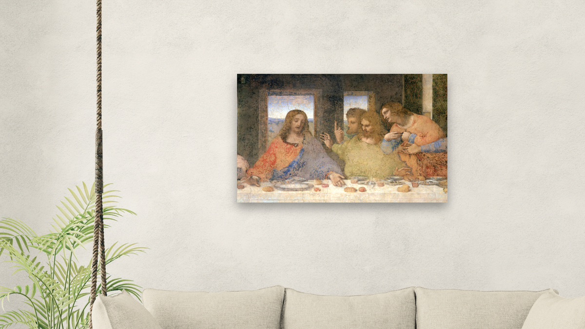 The Last Supper by Leonardo da Vinci, shown at 28 × 42 in (71.1 × 106.7 cm) as gallery-wrapped canvas, living