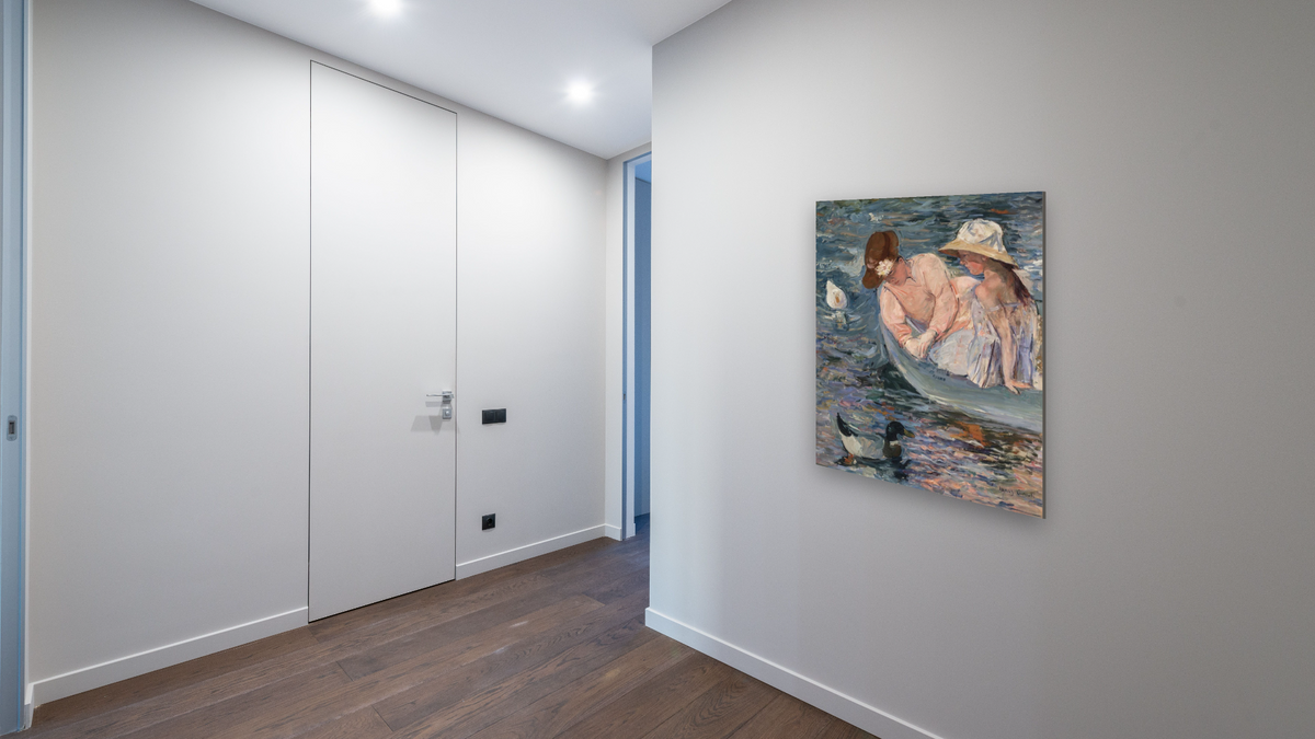Summertime by Mary Cassatt, shown at 32 × 40 in (81.3 × 101.6 cm) as gallery-wrapped canvas, hallway