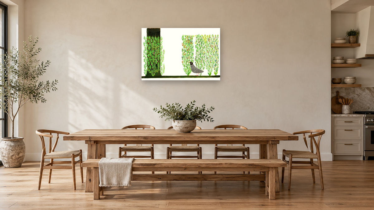 Tico and the Golden Wings by Leo Lionni, shown at 28 × 42 in (71.1 × 106.7 cm) as gallery-wrapped canvas, kitchen