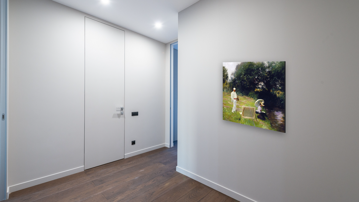 Dennis Miller Bunker Painting at Calcot by John Singer Sargent, shown at 32 × 32 in (81.3 × 81.3 cm) as gallery-wrapped canvas, hallway