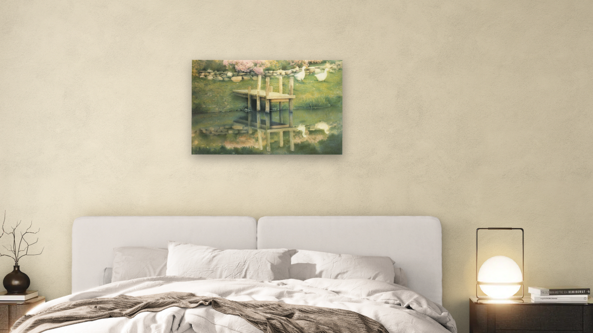Spring Morning Reflection by Kirsten Söderlind, shown at 28 × 42 in (71.1 × 106.7 cm) as gallery-wrapped canvas, bedroom