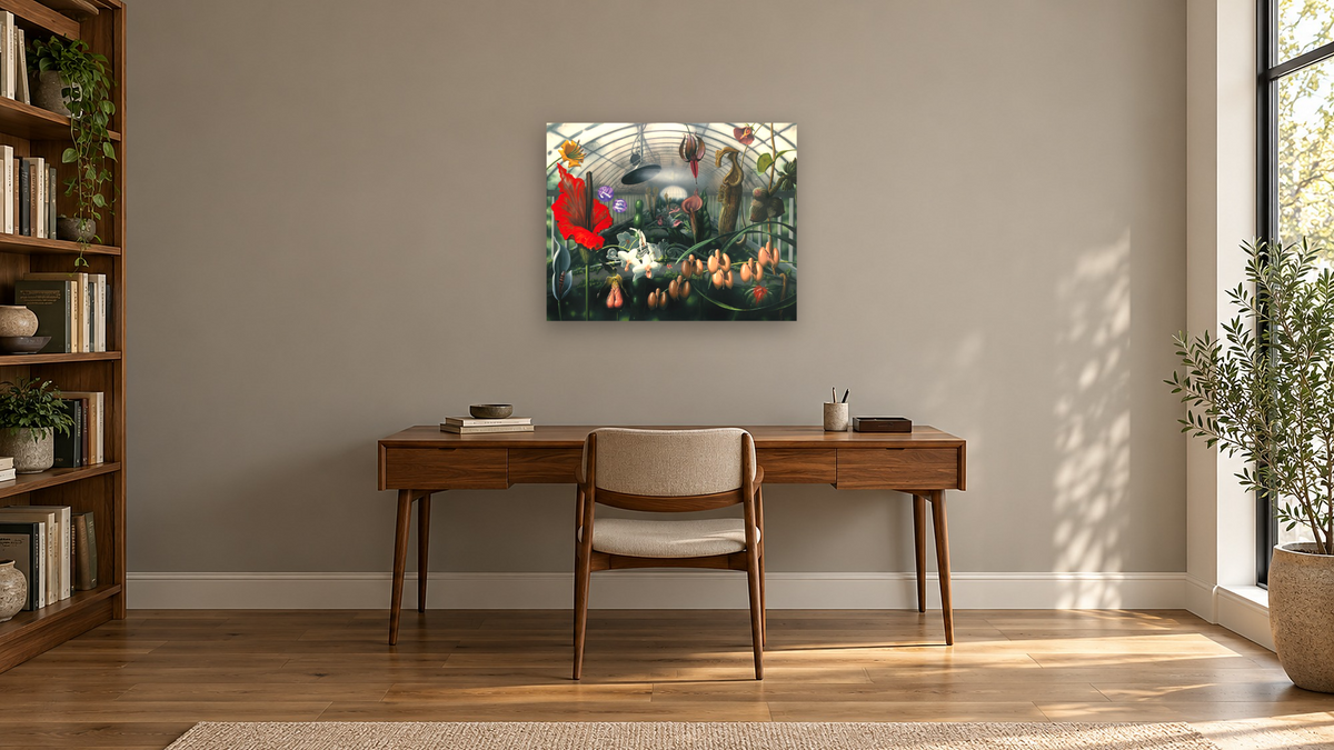 Hot House by Alexis Rockman, shown at 32 × 40 in (81.3 × 101.6 cm) as gallery-wrapped canvas, library