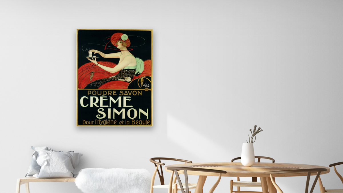 Creme Simon Poster by Joaquim Vayreda Vila, shown at 30 × 40 in (76.2 × 101.6 cm) as gallery-wrapped canvas, dining