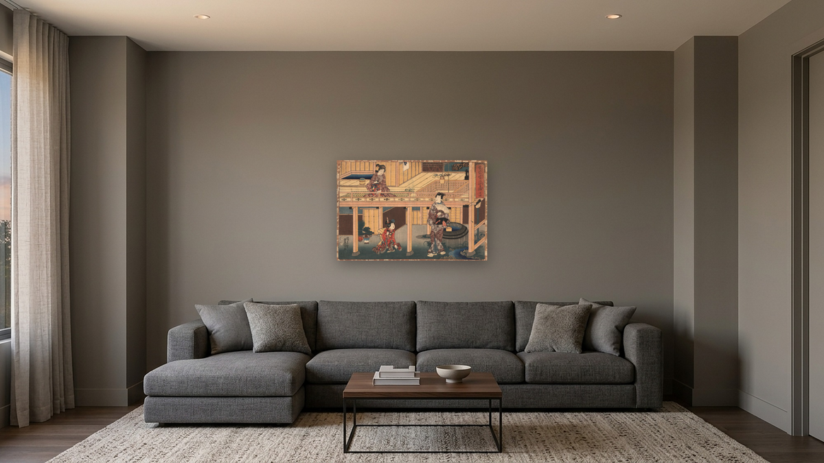 Number 14 by Utagawa Toyokuni, shown at 28 × 42 in (71.1 × 106.7 cm) as gallery-wrapped canvas, media room