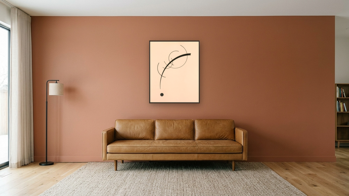 Free Curve to the Point - Accompanying Sound of Geometric Curves, shown at 32 × 40 in (81.3 × 101.6 cm) on canvas in Ramino Satin Black, media room