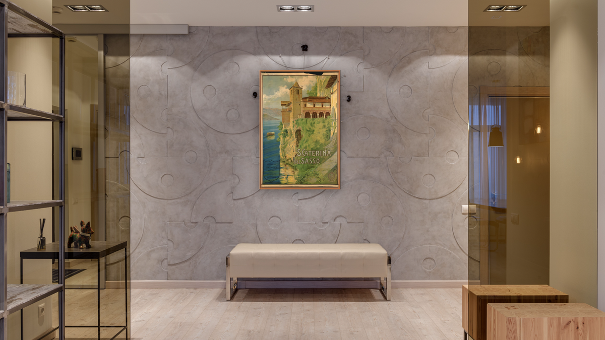 BPL Travel Posters, shown at 28 × 42 in (71.1 × 106.7 cm) on canvas in Arber Raw Oak, hallway