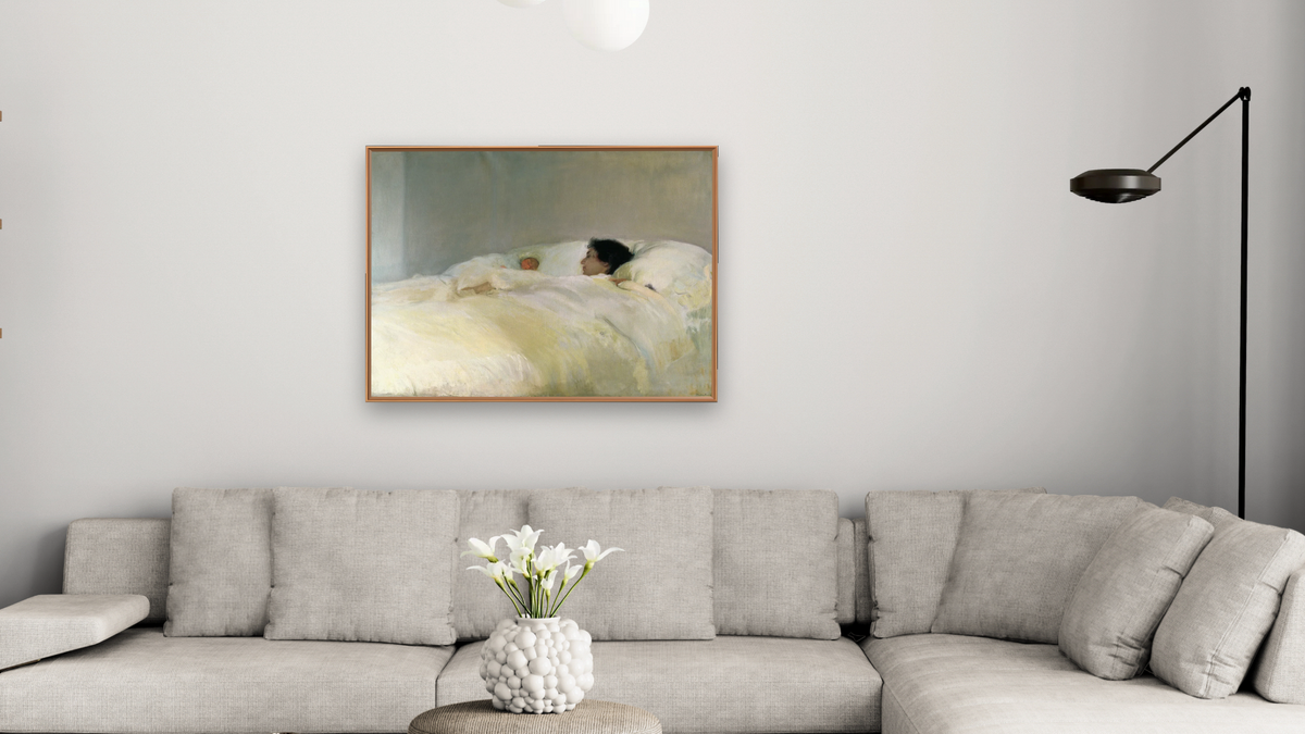 Mother by Joaquin Sorolla y Bastida, shown at 30 × 40 in (76.2 × 101.6 cm) on canvas in Arber Raw Oak, living